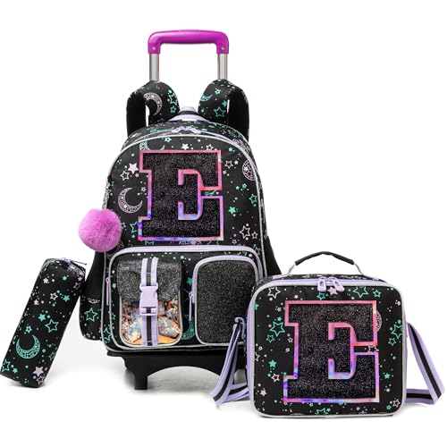 HTgroce Cute Rolling Backpack with Wheel,School Backpack for Kids Girl Roller Schoolbag Wheeled Backpacks Set Carry-on Luggage,Black E - color: Black, style: E