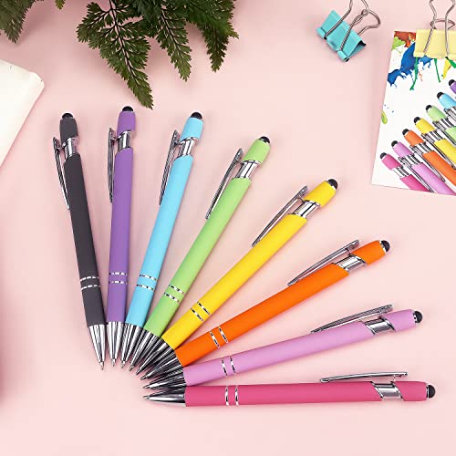 Bribobo 8 Pack Ballpoint Pen 2-in-1 Stylus, 1.0 mm Black Ink | Retractable Ballpoint Pen with Stylus tip, Metal Stylus Pen for Touch Screens - color: 8 Pastel