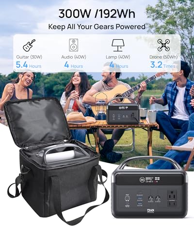 DaranEner Portable Power Station 192Wh LiFePO4 Battery, Solar Generator with Storage Bag, 2×AC 300W (600W Surge), USB-C 60W PD, Fast Recharge for Camping, RV, Outdoor, Emergency Backup