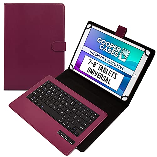 Cooper Infinite Executive Universal Tablet Keyboard Case for 7, 7.9, 8 inch | Tablet Case with Keyboard & 2-in-1 Leather Folio Cover | Bluetooth, Wireless, Hotkeys | Android, Windows, iPadOS (Purple) - color: Dark Purple