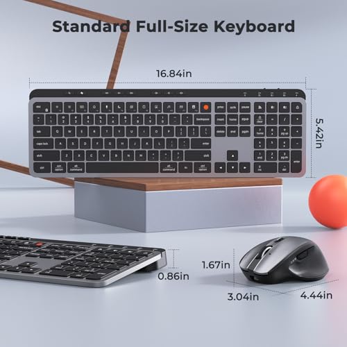MEETION Wireless Keyboard and Mouse Combo, Rechargeable, Full Size - Gray | Dual Bluetooth and USB connectivity, ergonomic mouse with 4 adjustable DPI, compatible with Windows, Mac, PC, laptop and iPad - color: Full Size Black