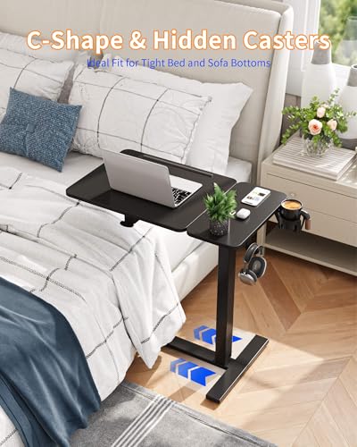 YIHAYO Electric Adjustable Overbed Bedside Table with Wheels, 24 x 16 Inches Mobile Standing Desk, Laptop Desk, Movable Overbed Tables Hospital Home Use, Black - color: Black Frame/Black Top, size: 24*16 Inch