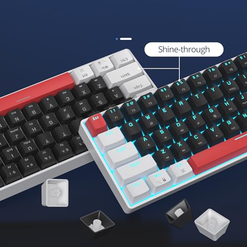 surmen 65% Mechanical Gaming Keyboard with Linear Red Switch, Wired Mini Compact Keyboard 60 Percent Backlit for Laptop Desktop PC Gamers（68 Black-Ice Blue） - color: 68 Black-Ice Blue