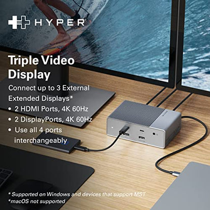 HyperDrive USB-C & Thunderbolt 4 GEN2 15-in-1 Docking Station for MacBook, iPad, PC - HDMI or DP, Up to 3 Extended Displays, High-Speed USB Data Transfer - style: 15-in-1