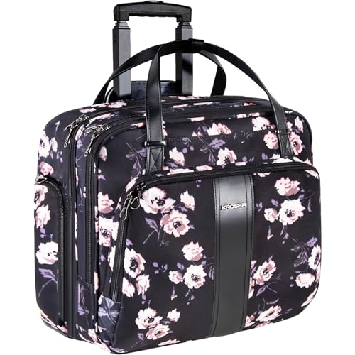 KROSER Rolling Laptop Bag Premium Rolling Laptop Briefcase Computer Bag Fits Up to 15.6 Inch Laptop Overnight Bag with RFID Pockets for Travel/Business/Women