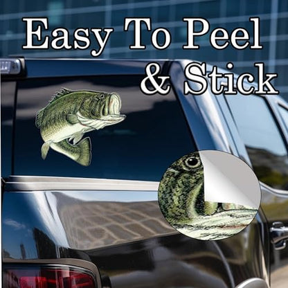Large Fishing Bass Fish Sticker Decal Fishing Bumper Sticker Fish Auto Decal Car Truck Boat RV Real Life Pole Tackle Box Fisherman (8 Inch) - size: 8 Inch