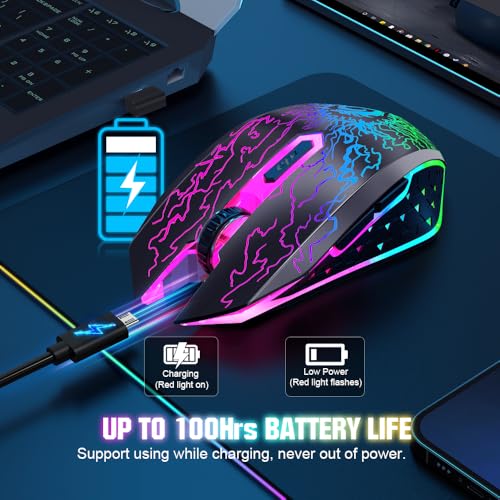 VersionTECH. Wireless Gaming Mouse, Rechargeable Computer Mouse Mice with Colorful LED Lights, Silent Click, 2.4G USB Nano Receiver, 3 Level DPI for PC Gamer Laptop Desktop Chromebook Mac-Black - color: Black
