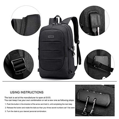 Travel Laptop Backpack with USB Charging Port and Lock Computer Business Backpacks, Gifts for Men & Women Fits 15.6 Inch Notebook,Black