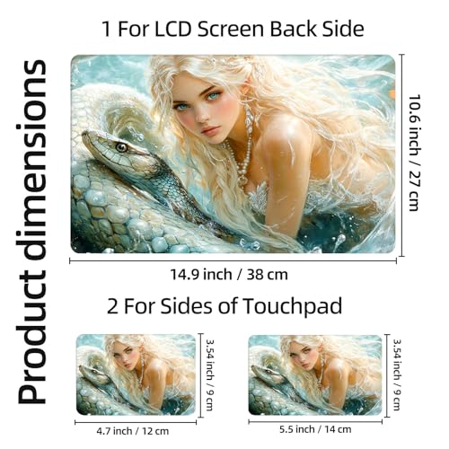 Aesthetic Laptop Skin Sticker, Blonde Maiden with Serpent in Water Waterproof Vinyl Laptop Decal, Removable Bubble Free, Reusable Protective Cover for 13 14 15 15.6 Inch - color: Blonde Maiden with Serpent in Water