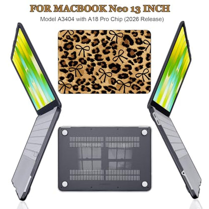 Leopard Print Hard Case for 2026 MacBook Neo 13" A18 Pro Chip A3404 | Brown Cheetah & Bow Design. Sweet Meets Wild. 5-in-1 Kit Included. Perfect for Students, Office & Travel. Not for Air/Pro 13" - color: Leopard Print & Bow