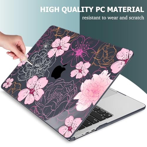 Mektron for 2026/2025/2024/2023 MacBook Air 15 INCH M5 A3448 /M4 A3241 /M3 A3114 /M2 A2941 Case, Printed Plastic Hard Shell Cover with 15.3" Liquid Retina Display Touch ID, Flowers Illustration - color: Flowers Illustration