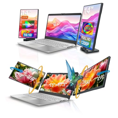14.1-inch 1200P Portable Triple Laptop Monitor Extender (with USB Docking Station) 1920x1200 FHD IPS Foldable Plug and Play Travel Home Office External Screen Compatible with HDMI,USB-A & USB-C - style: 2*14.1" 1200P