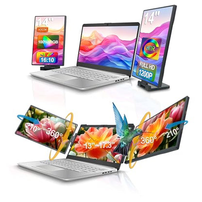 14.1-inch 1200P Portable Triple Laptop Monitor Extender (with USB Docking Station) 1920x1200 FHD IPS Foldable Plug and Play Travel Home Office External Screen Compatible with HDMI,USB-A & USB-C - style: 2*14.1" 1200P