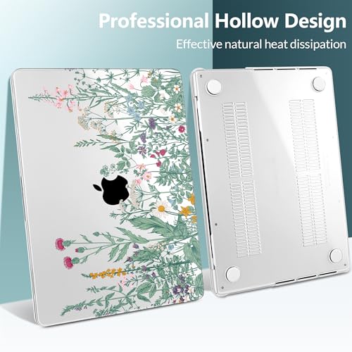 TWOLSKOO Compatible with MacBook Pro 14 inch Case 2023 2022 2021 Release M2 A2779 M1 A2442 Pro/Max Chip with Touch ID, Plastic Hard Shell Case & Keyboard Cover & Screen Protector, Wildflower - color: Wildflower
