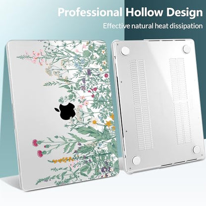 TWOLSKOO Compatible with MacBook Pro 14 inch Case 2023 2022 2021 Release M2 A2779 M1 A2442 Pro/Max Chip with Touch ID, Plastic Hard Shell Case & Keyboard Cover & Screen Protector, Wildflower - color: Wildflower