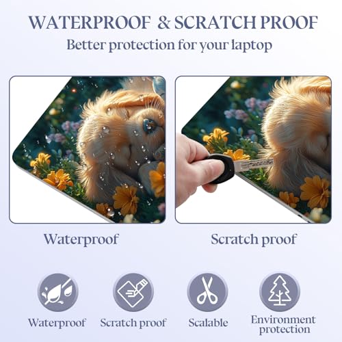 Universal Laptop Skin Sticker Decal,15.6 Inch Laptop Vinyl Cover for 13" 14" 15.6" Laptop,Scratch-Resistant Waterproof Protector Wrap,Reusable with Wrist Pads,Puppy Bunny Flower Nap - color: Puppy Bunny Flower Nap