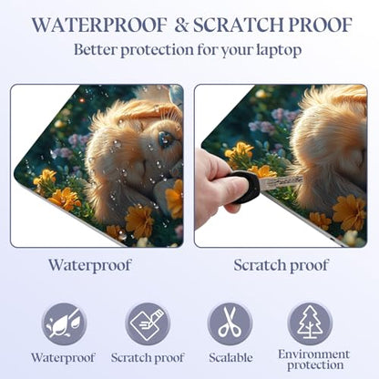 Universal Laptop Skin Sticker Decal,15.6 Inch Laptop Vinyl Cover for 13" 14" 15.6" Laptop,Scratch-Resistant Waterproof Protector Wrap,Reusable with Wrist Pads,Puppy Bunny Flower Nap - color: Puppy Bunny Flower Nap