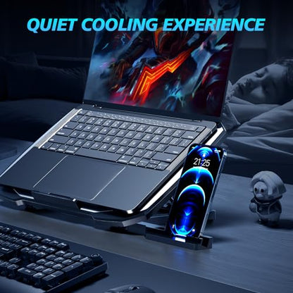 AIMIUZI Laptop Cooling Pad,Gaming Laptop Cooler with 5 Quiet Fans for 12-15.6 Inch,Laptop Cooling Stand with 5 Height Adjustable,2 USB Ports, Phone Stand - color: Silver