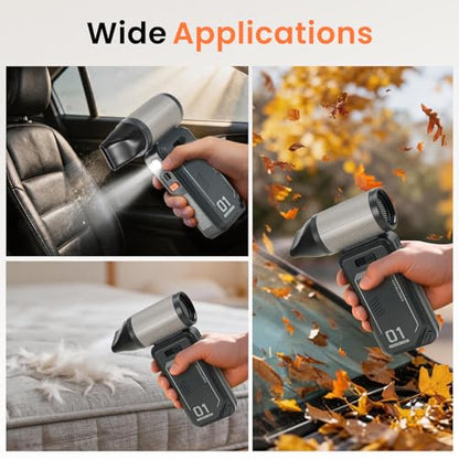 130,000 RPM Rechargeable Compressed Air Duster, Black | Stepless airflow, LED work light and 4 attachments for keyboards, computers, cars and narrow spaces - color: Black