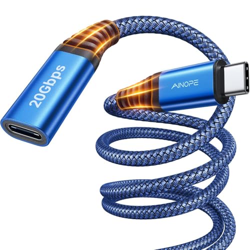 AINOPE USB C Extension Cable, 20Gbps/USB3.2 Fast Transfer USB Type C Extender 240W Charging Compatible with iPhone 16 pro max/PSVR2/USB C Hub/MacBook Air M2 Pro/iPad/Magsafe Charger,6.6FT,Blue - color: Blue, size: 6.6FT