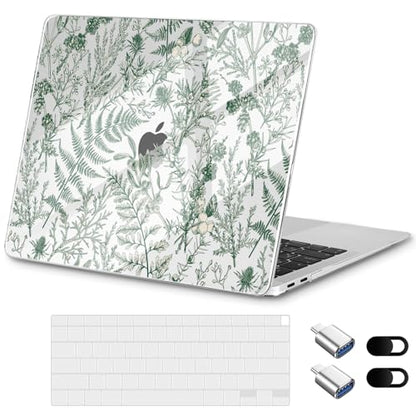 for MacBook Pro 13 inch Case 2022 M2 A2338 2020 Release– Fashionable Lightweight Floral Design Transparent HD Clear Laptop Shell, with TPU Keyboard Cover & OTG Adapters, Green Branches - color: Green branches