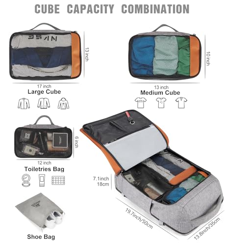 Tzowla 40L Expandable Travel Laptop Backpack for Men Women Carry on Flight Approved,Large Capacity Anti Theft Backpacks with Giant Tumbler Holder Pocket,Personal Item Bag Fit 17.3" Computer（Grey - color: Grey(backpack With 3 Packing Cubes)