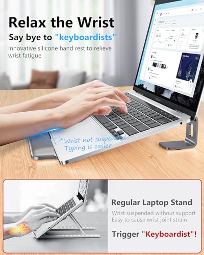 NTMY Laptop Stand for Desk with Wrist Protection Pad, Aluminum Laptop Riser Computer Stand for Laptop, Ergonomic Laptop Stand for MacBook/HP/Dell/Acer/Lenovo 10-17.3'' (Grey) - color: Grey