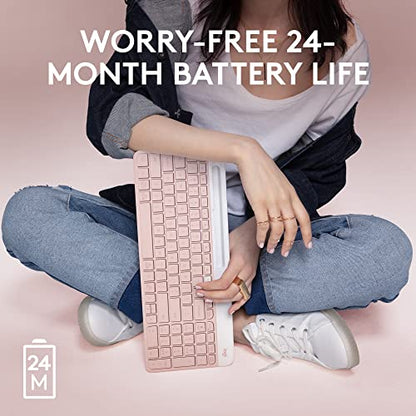 Logitech K585 Slim Wireless Keyboard with Built-in Phone Cradle - Rose | Bluetooth with included USB receiver, connects 2 devices, cradle can hold smartphone or tablet up to 10 in. in landscape mode - color: Rose