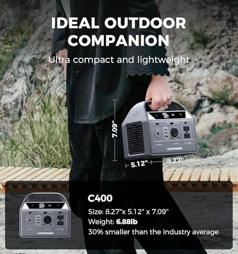 UDPOWER C400 256Wh Portable Power Station | 400W (800W Surge) Pure Sine Wave AC Outlet + PD3.0 USB-C | Solar Generator for Camping, Emergencies, CPAP - style: One Unit(C400)