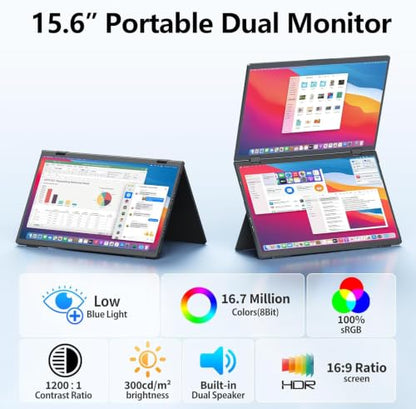 MAGICRAVEN 15.6" FHD Triple Portable Dual Monitor & Laptop Screen Extender | 1080P FHD IPS, Plug & Play No Driver,USB-C,100% sRGB,Triple Screen,Foldable,Mac/Windows Compatible,Travel & Office - size: 15.6"