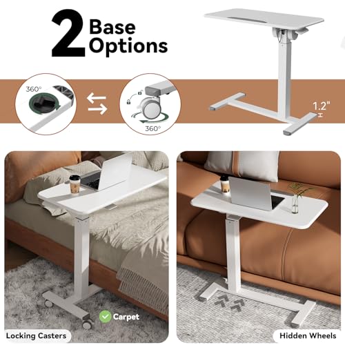 Mobile Standing Desk, Left/Right Rolling Bedside Table | 90° Foldable Laptop Desk with Wheels, Height Adjustable Portable Computer Cart for Hospital Home Use, White - color: White