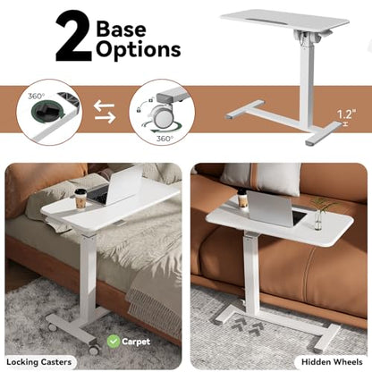 Mobile Standing Desk, Left/Right Rolling Bedside Table | 90° Foldable Laptop Desk with Wheels, Height Adjustable Portable Computer Cart for Hospital Home Use, White - color: White