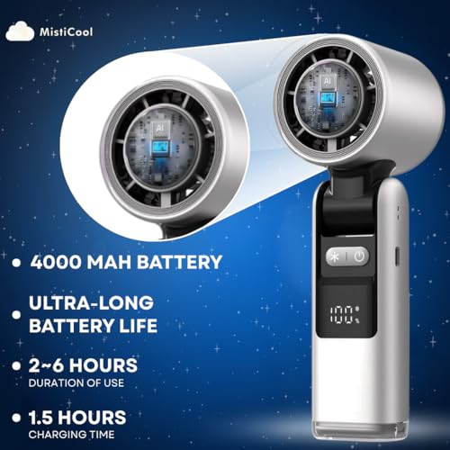 ArcticPad Portable Peltier Chill-Pad Fan - Cooling Handheld Fan with Cold Plate - 13K RPM, 100 Speeds & LED Display - USB Rechargeable Battery Powered Travel Fan - Snow White - color: Snow White