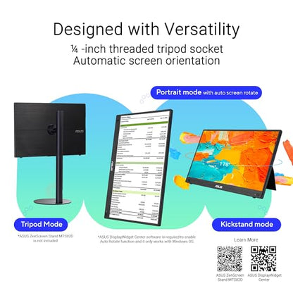 ASUS ZenScreen MB16AMTR 15.6 Inch 1080p Touchscreen USB-C Portable Monitor | Built-in Battery, Kickstand, Eye Care, Tripod Socket, IPS, For Laptop, Phone, Console, Travel Display for MacBook and PC - style: 16" Touch Battery