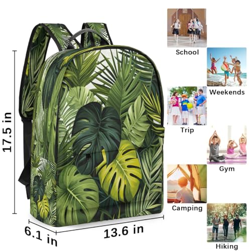 17.5 inch Laptop Backpack Tropical Palm Trees College Waterproof Travel Bag Jungle Plants Casual Book Bag with Multiple Pockets Laptop Backpacks for Travel Hiking