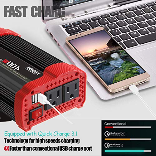 400W Power Inverter, Suitable for Mobile Phones, Laptops, Etc. | DC 12V to 110V AC Car Plug Adapter Socket, 2 Charger Sockets And Dual 3.1A USB Ports, Car Charger Cigarette Lighter Adapter - size: 400W-R