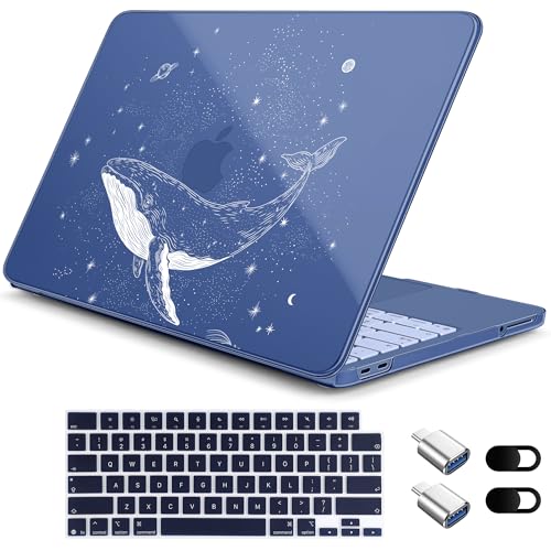 for MacBook Neo 13 Inch Case 2026 Release Model A3404, Indigo Blue Aesthetic Galaxy 1.2 mm Ultra Slim Hard Shell Cover, 6-in-1 Laptop Accessories Bundle for Men Boys, Celestial Whale - color: Celestial Whale