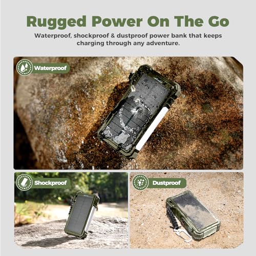 BLAVOR Solar Power Bank 20000mAh Built-in Cables, Wireless Charger for Phones & Apple Watch, 20W Fast Charging Battery Pack with USB C, Flashlight, Solar Charger for iPhone, iPad, iWatch, Samsung - color: Green