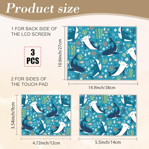 PLIGREAT 15 Inches Cartoon Shark Laptop Decals Sticker Skin Cover, Cute Ocean Blue Laptop Skin Sticker Decal Fits 12" to 15" Laptops Universal Waterproof Removable Notebook Art Protector, Blue Green - color: Blue Green