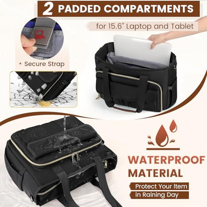 RAINSMORE Teacher Tote Bag 15.6 inch Laptop Bag for Women Work Bags Nurse Bag Lightweight Laptop Tote Computer Briefcase - color: Black
