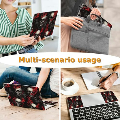 Universal Laptop Skin Sticker with 2 Wrist Pad Decals, 3-Piece Removable Vinyl Laptop Cover, Dark Skull Fire Waterproof Anti-Scratch, Easy-Trim Fit for 13.3" 14" 15.6" Laptops - color: Dark Skull Fire