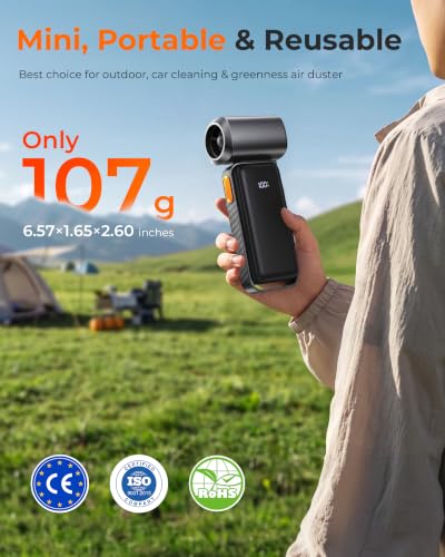 [Upgrade] DooGooCoo Compressed Air Duster, [Mini But Powerful] 150000RPM Brushless Motor & 8000Mah Powered Battary, Cordless 5 Speed Adjustable Blower for Computer, Keyboard, Home, Outdoor, Car & Bike