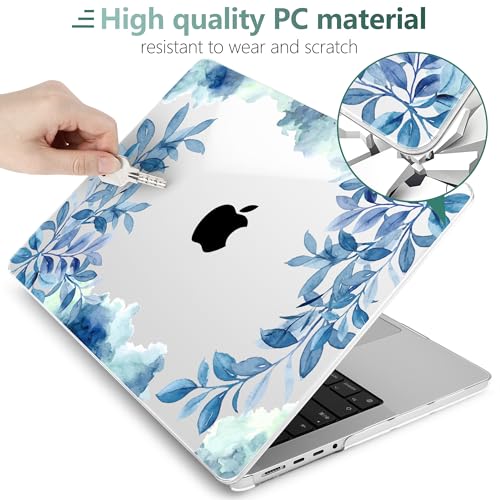 TWOLSKOO Compatible with MacBook Pro 14 inch Case M5 2026 2025-2021 Release M4 M3 M2 M1 Pro/Max Chip, Plastic Hard Shell & Keyboard Cover & Screen Protector & Trackpad Film, Blue Floral - color: Blue Floral