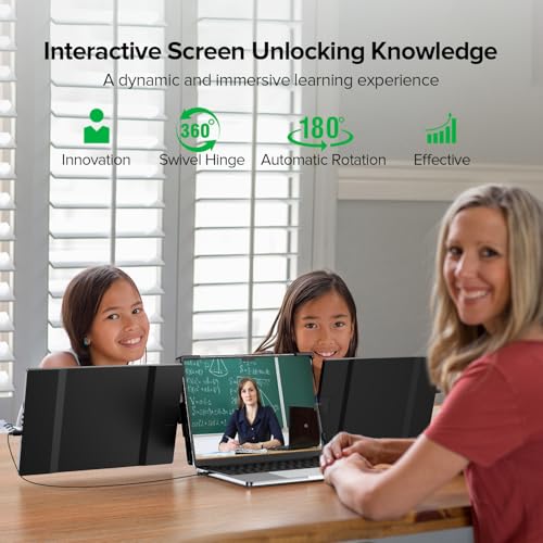 UPERFECT Laptop Screen Extender, 2K 14" 360° Patented Unique Swivel Hinge | Triple Monitor, 2240x1400 QHD IPS Portable Dual Monitor for 14"-17'' Laptops, Plug & Play, USB-C & MINI HDMI - size: 14"