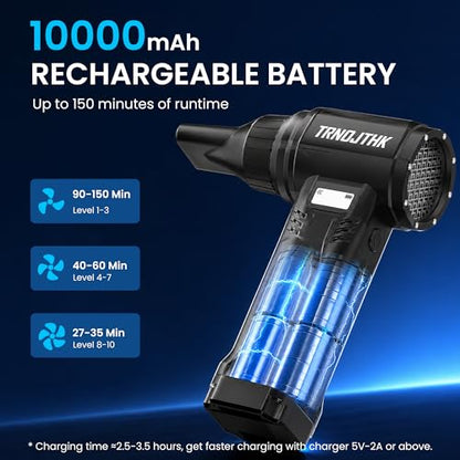 Electric Air Duster, 150000RPM Powerful Cordless Blower with Vacuum, 10-Gear Rechargeable Cleaner for Computer, Keyboard, Car Vent and Camera Gears