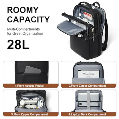 Vegan Leather Laptop Backpack for Women and Men Fits 16 Inch Laptop | Water Resistant,28L Expandable Computer Backpack Purse,USB Charging Port,Travel Work Business College Teacher Nurse - color: Two-toned Black