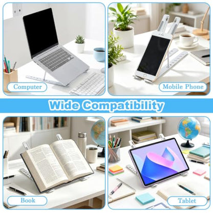 SAYEEC Laptop Stand for Desk Portable Laptop Riser 7 Angles Ergonomic Adjustable Computer Stand Aluminum Foldable Laptop Stands Ventilated Cooling Notebook Holder for 10-15.6" Laptops Tablet (Silver) - color: Silver