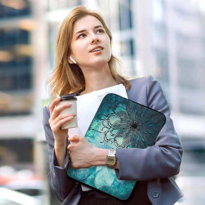 Laptop Sleeve Bag 15.4 15.6 Inch,Teal Tie Dye Mandala Geometric Protective Polyester Computer Cases Laptop Cover Briefcase Bag Tablet Travel Cover - color: LPS-010
