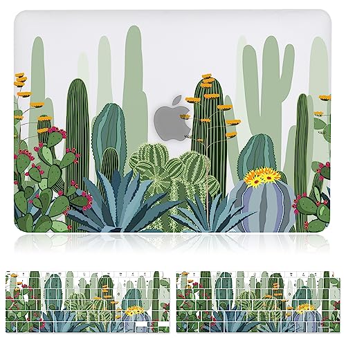 Case for MacBook Air 13 inch M1 A2337 A2179 A1932 2022-2018 Release, 3D Effect Matte Clear See Through Hard Cover & Keyboard Cover Compatible Air 13.3 with Retina Display Touch ID, Cactus - color: Green