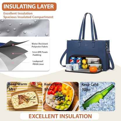 Keyli 3pcs Laptop Bag for Women 15.6 inch and Lunch Tote Bag for Women with Insulated Lunch Compartment Computer Briefcase - color: 1.0-blue